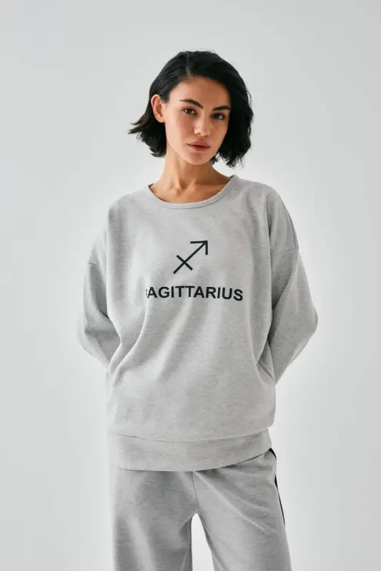 Akbeniz Ayollar Kulrang Sagittarius Oversize 2 Ip Etek Uy Kiyimlar To'plami - 4