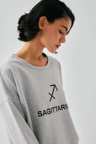 Akbeniz Ayollar Kulrang Sagittarius Oversize 2 Ip Etek Uy Kiyimlar To'plami - 5