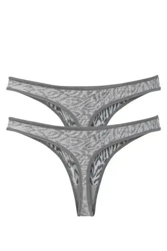 Akbeniz Ayollar Kulrang Zebra naqshli 2 dona Tanga Slip - 1
