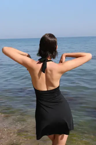 Akbeniz Ayollar Likrali Shortli Fiyonkli Ko'ylak Mayo Qizil 37021 - 8