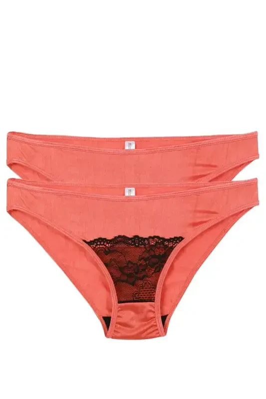 Akbeniz Ayollar Marjon Rangi Dantelli Tafsilotli 2'li Slip - AKBENIZ