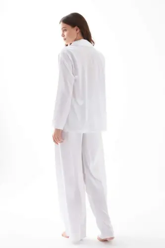 Akbeniz Ayollar Oq Oversize Atlas Pijama To'plami - 6