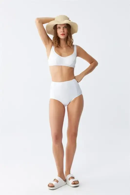 Akbeniz ayollar oq prokladkali baland belli bikini to'plami - 3