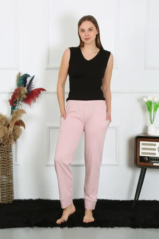 Akbeniz Ayollar Paxta Penye Cho'ntakli Yagona Pastki Pijama Pudra 27512 - AKBENIZ