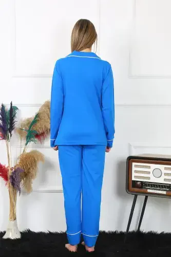 Akbeniz Ayollar Paxta Penye Oldindan Tugmali Uzun Qol Saks Pijama To'plami 2782 - 4