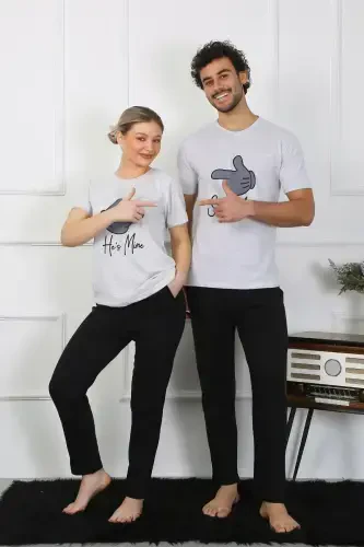 Akbeniz Ayollar Paxta Penye Sevishganlar Kombini Pijama To'plami Kulrang 50126 Bitta To'plam Narxi - 3