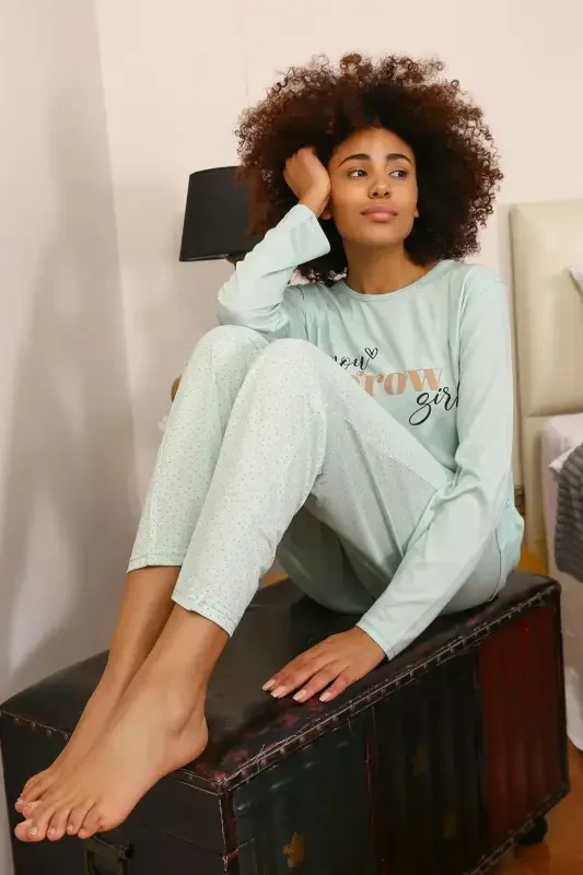 Akbeniz Ayollar Paxta Uzun Yengli Pijama To'plami 4188 - 4