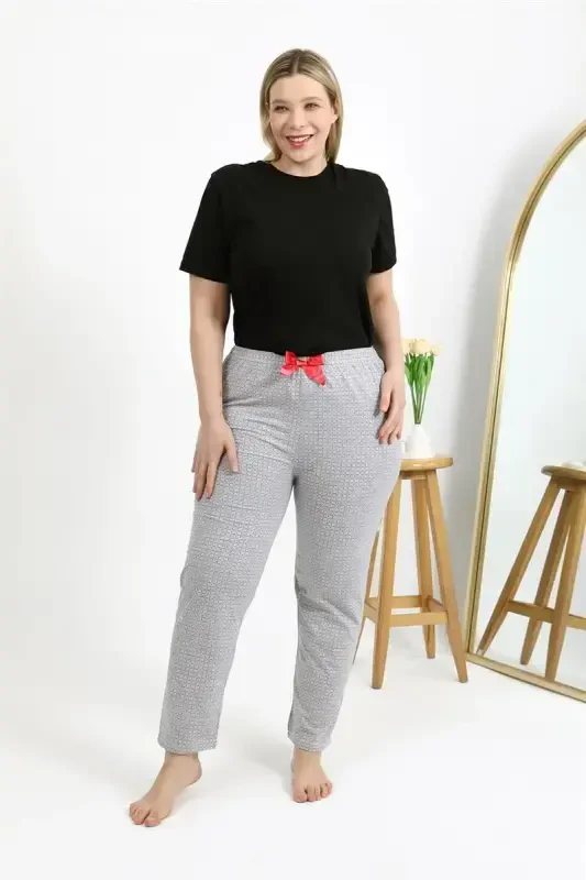 Akbeniz Ayollar Paxtali Katta O'lchamli Pastki Pijama 27557 Kulrang - AKBENIZ