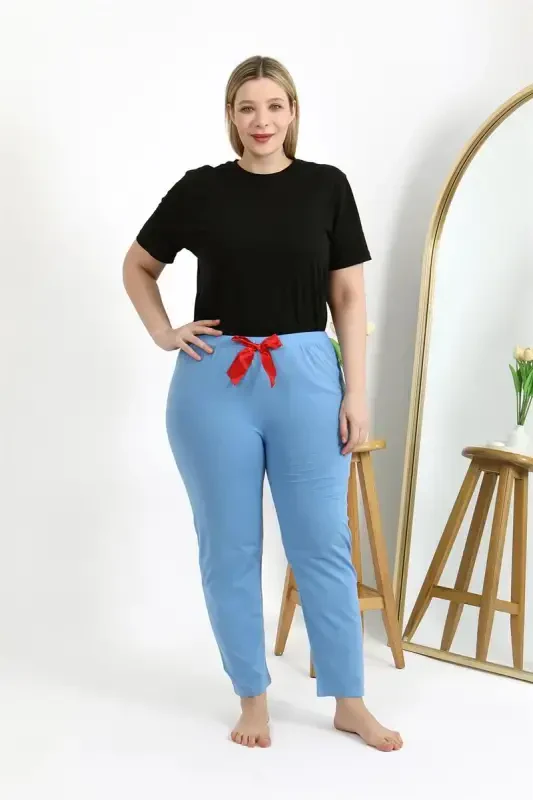 Akbeniz Ayollar Paxtali Katta Oʻlchamli Pastki Pijama 27559 Moviy - 7