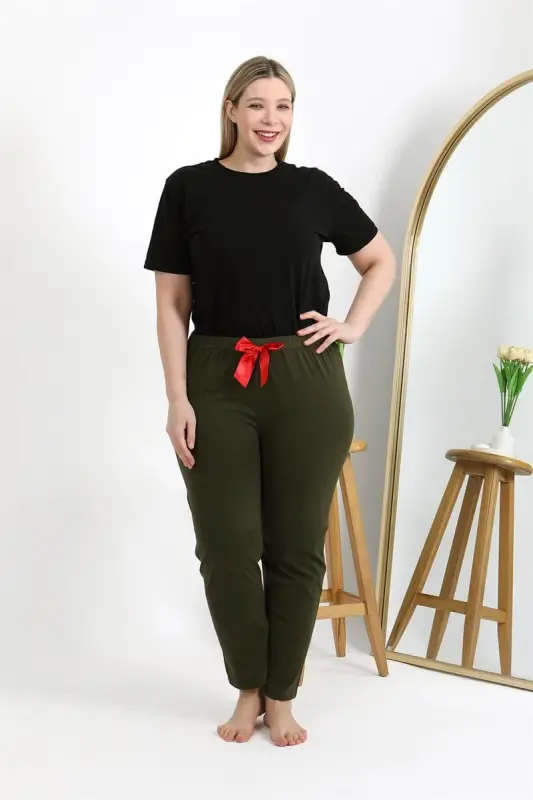 Akbeniz Ayollar Paxtali Katta O'lchamli Pastki Pijama 27559 Xaki - AKBENIZ
