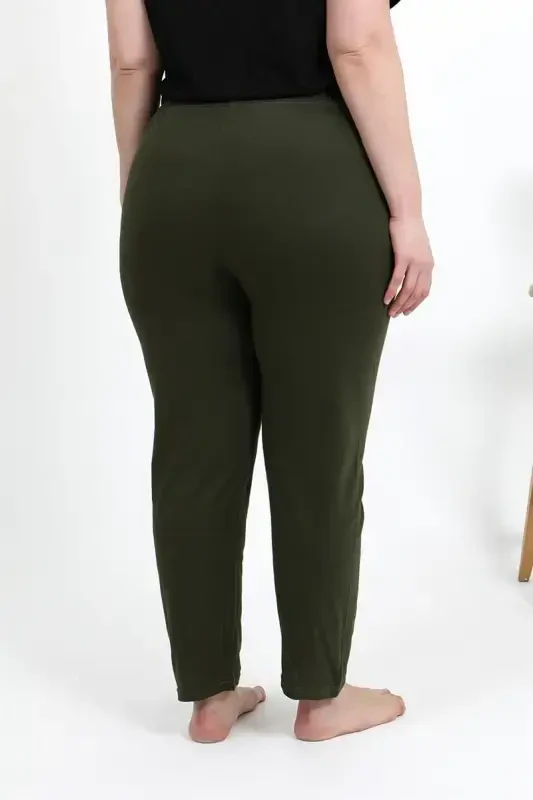 Akbeniz Ayollar Paxtali Katta O'lchamli Pastki Pijama 27559 Xaki - 6