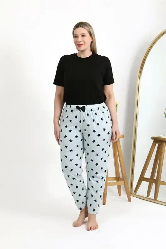 Akbeniz Ayollar Paxtalik Katta O'lchamli Pastki Pijama 27557 Muz Moviy - 1