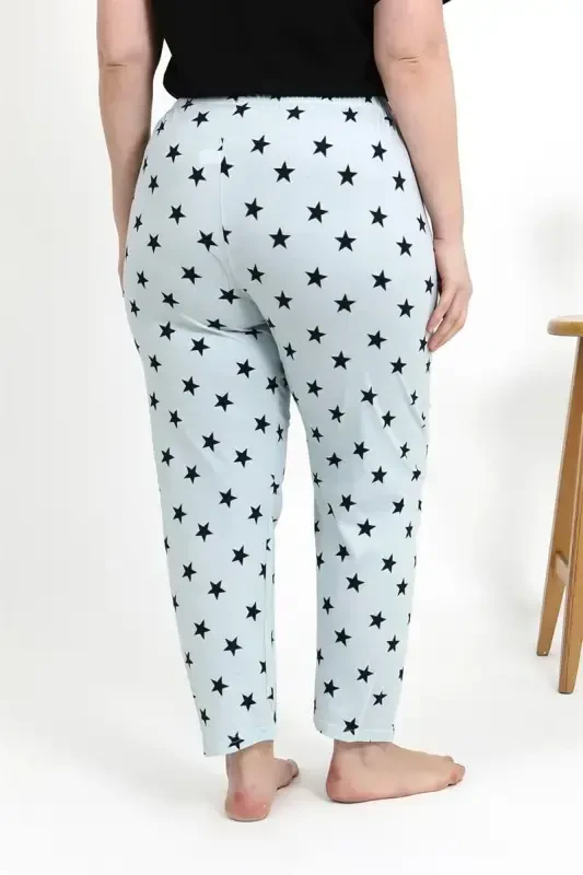 Akbeniz Ayollar Paxtalik Katta O'lchamli Pastki Pijama 27557 Muz Moviy - 6