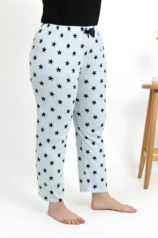 Akbeniz Ayollar Paxtalik Katta O'lchamli Pastki Pijama 27557 Muz Moviy - 7