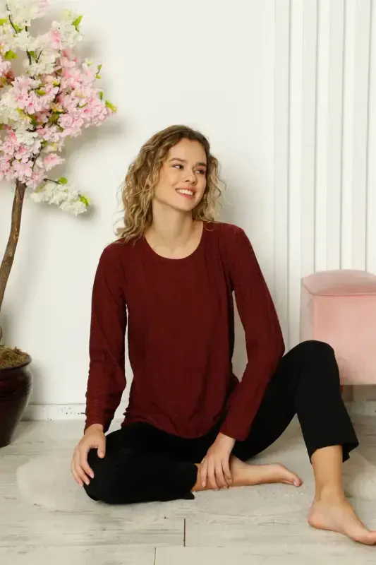 Akbeniz Ayollar Paxtalik Uzun Yengli Pijama To'plami 4111 - 2