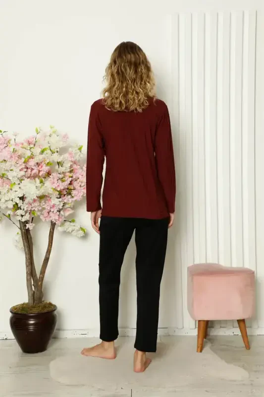 Akbeniz Ayollar Paxtalik Uzun Yengli Pijama To'plami 4111 - 3