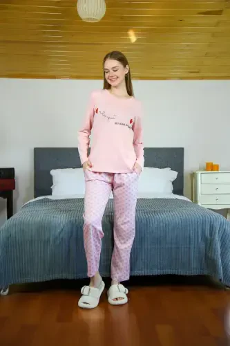 Akbeniz Ayollar Paxtalik Uzun Yengli Pijama To'plami 4115 - 4