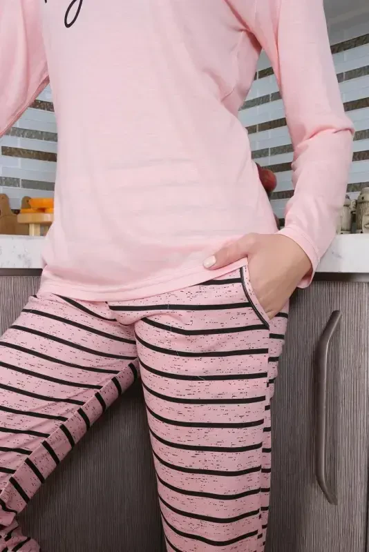 Akbeniz Ayollar Paxtalik Uzun Yengli Pijama To'plami 4190 - 5