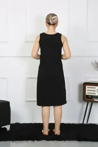 Akbeniz Ayollar Qalin Yelkali Paxta Uzun Qora Tungi Ko'ylak 12001 - 4