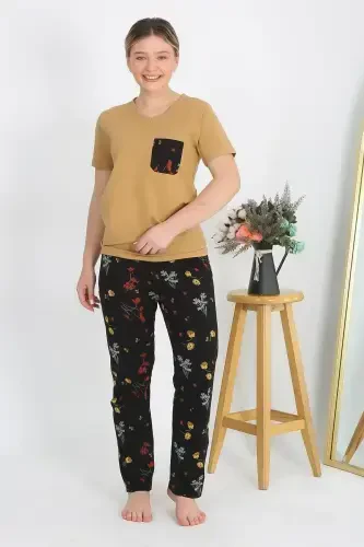 Akbeniz Ayollar Qisqa Yeng Paxta Penye Pijama Kostyumi Xantal 4214 - 5