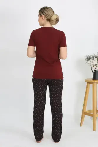 Akbeniz Ayollar Qisqa Yeng Paxta Penye Pijama To'plami Bordo 4214 - 7