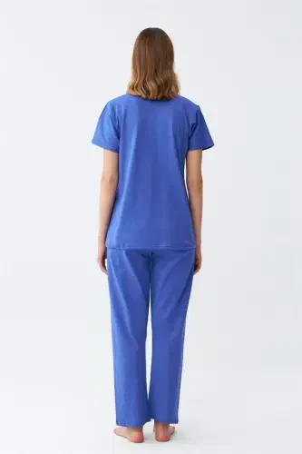 Akbeniz Ayollar Qisqa Yengli Paxta Penye Pijama To'plami Saks 4213 - 4