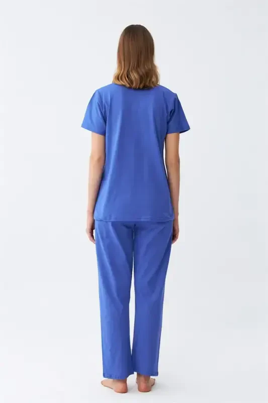 Akbeniz Ayollar Qisqa Yengli Paxta Penye Pijama To'plami Saks 4213 - 4