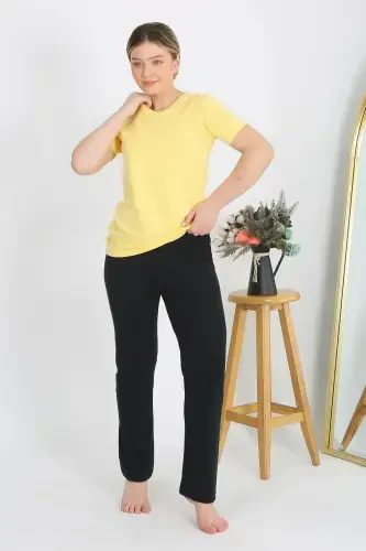 Akbeniz Ayollar Qisqa Yengli Paxta Penye Pijama To'plami Sariq 4215 - 3