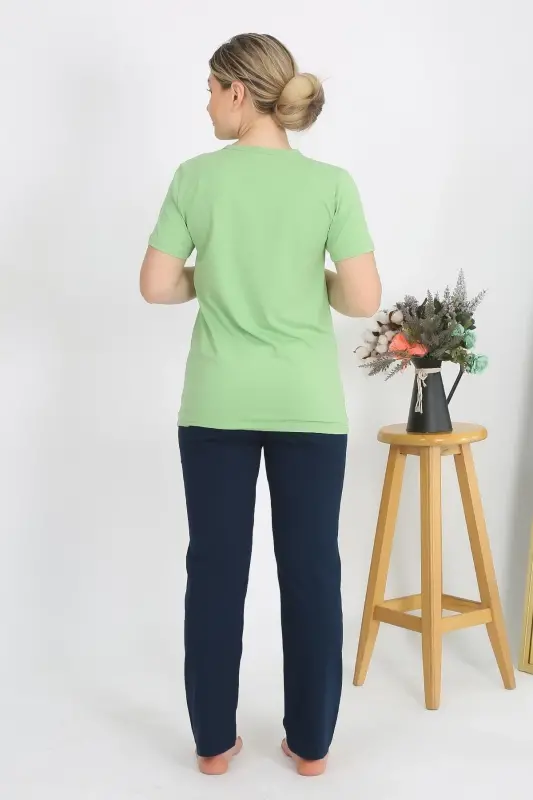Akbeniz Ayollar Qisqa Yengli Paxta Triko Pijama To'plami Fistashka Yashili 4215 - 3