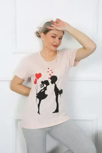 Akbeniz Ayollar Qisqa Yengli Penye Pijama To'plami 4207 - 5