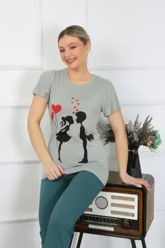 Akbeniz Ayollar Qisqa Yengli Penye Pijama To'plami 4210 - 1