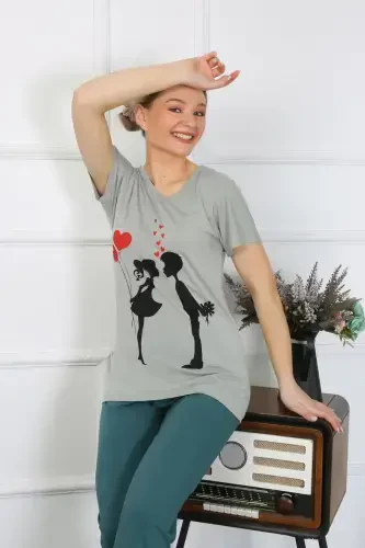 Akbeniz Ayollar Qisqa Yengli Penye Pijama To'plami 4210 - 5