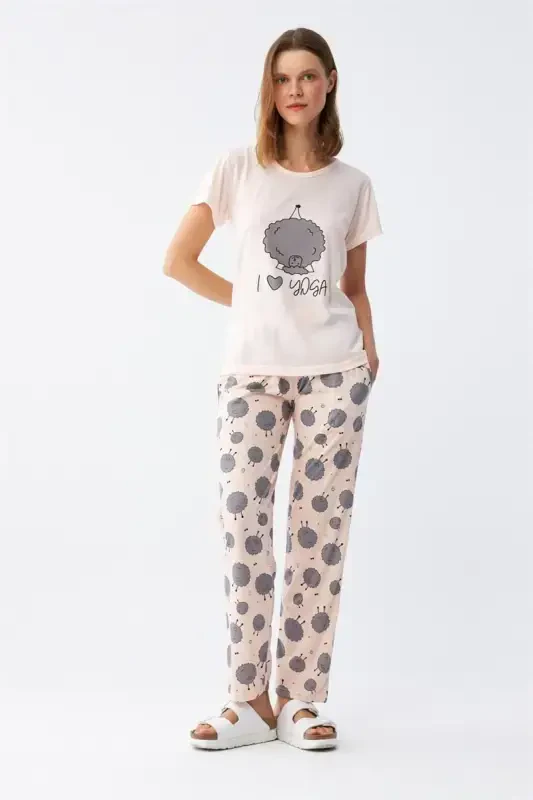 Akbeniz Ayollar Qisqa Yengli Pijama To'plami 20410 - 3