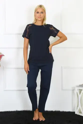 Akbeniz Ayollar Qo'l Dantelli Penye Pijama Takımı 4150 - 1