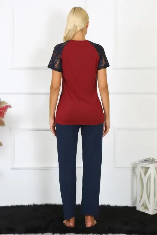 Akbeniz Ayollar Qo'l Dantelli Penye Pijama To'plami 4149 - 7