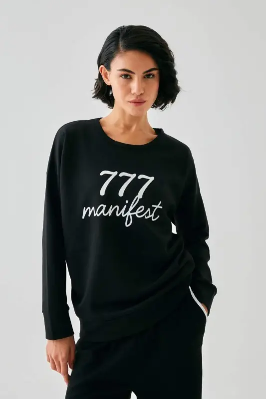 Akbeniz Ayollar Qora 777 Manifest Katta hajmli 2 Ip Sport Kiyimi Uy Kiyimlar To'plami - 2