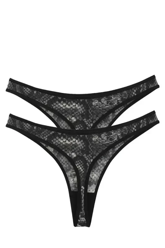 Akbeniz Ayollar Qora Ilon Naqshli 2 tasi Tanga Slip - AKBENIZ