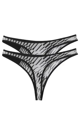 Akbeniz Ayollar Qora Oq Naqshli 2 tualikli Tanga Slip - 1