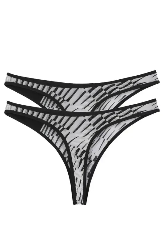 Akbeniz Ayollar Qora Oq Naqshli 2 tualikli Tanga Slip - 1