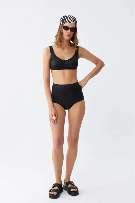 Akbeniz ayollar qora prokladkali baland belli bikini to'plami - AKBENIZ