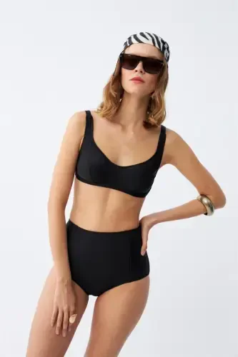 Akbeniz ayollar qora prokladkali kvadrat yoqali baland belli bikini to'plami - 4