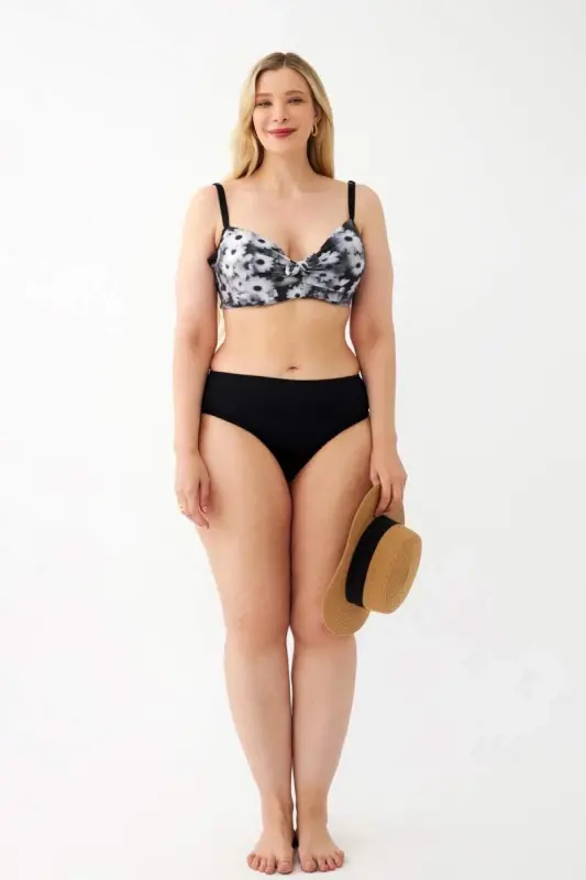 Akbeniz Ayollar ромашка naqshli kulrang katta o'lchamdagi bikini to'plami - 2