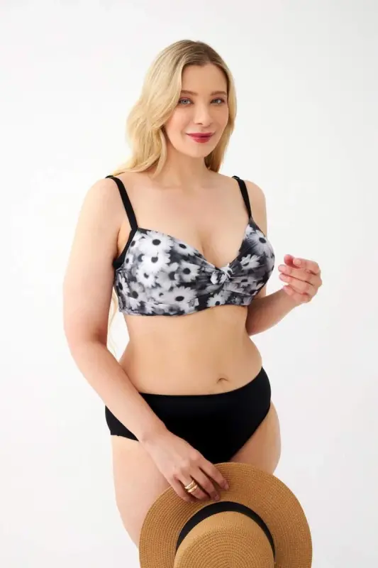 Akbeniz Ayollar ромашка naqshli kulrang katta o'lchamdagi bikini to'plami - 4