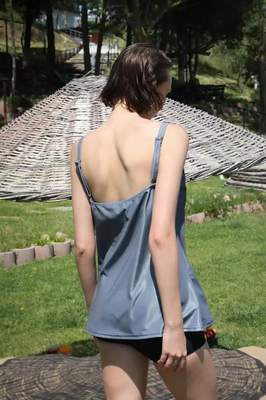 Akbeniz Ayollar Shortli Tankini Libos Suzish Kiyimi Kulrang 36001 - 5