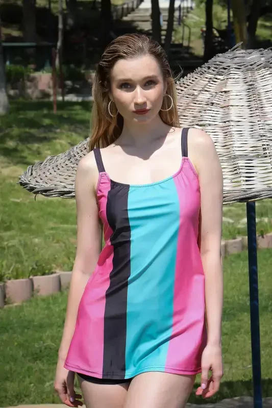 Akbeniz Ayollar Shortli Tankini Libos Suzish Kiyimi Pushti 36001 - 5