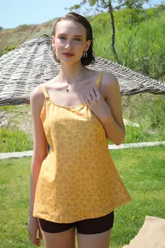 Akbeniz Ayollar Shortli Tankini Libos Suzish Kiyimi Sariq 36001 - 1