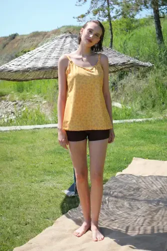Akbeniz Ayollar Shortli Tankini Libos Suzish Kiyimi Sariq 36001 - 4