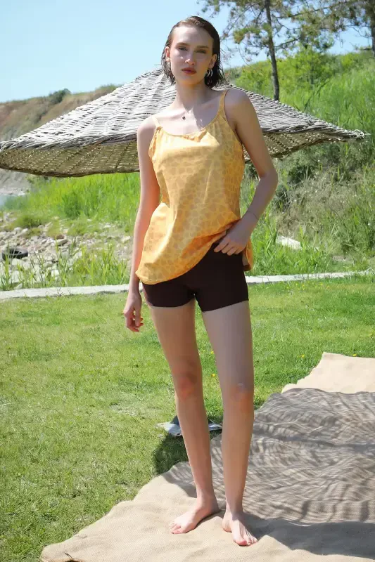 Akbeniz Ayollar Shortli Tankini Libos Suzish Kiyimi Sariq 36001 - 6