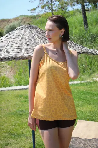Akbeniz Ayollar Shortli Tankini Libos Suzish Kiyimi Sariq 36001 - 2