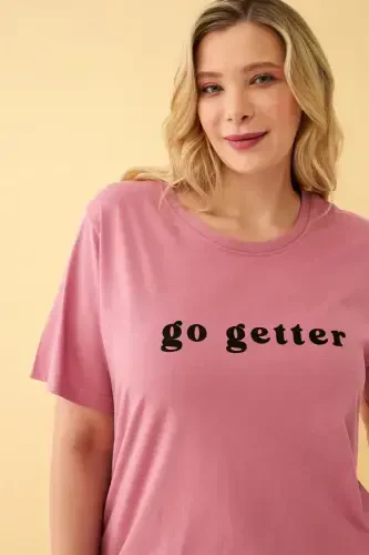 Akbeniz Ayollar Somon Go Getter Yozuvli Katta Razmerdagi Pijama To'plami - 2